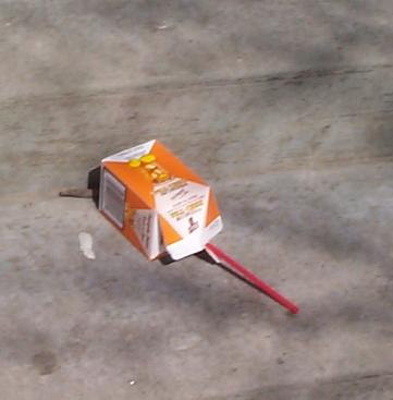 iced tea box, empty, on the steps