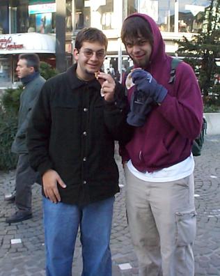 Chris and me eating some Belgian Waffles