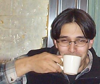 Mike drinking coffee